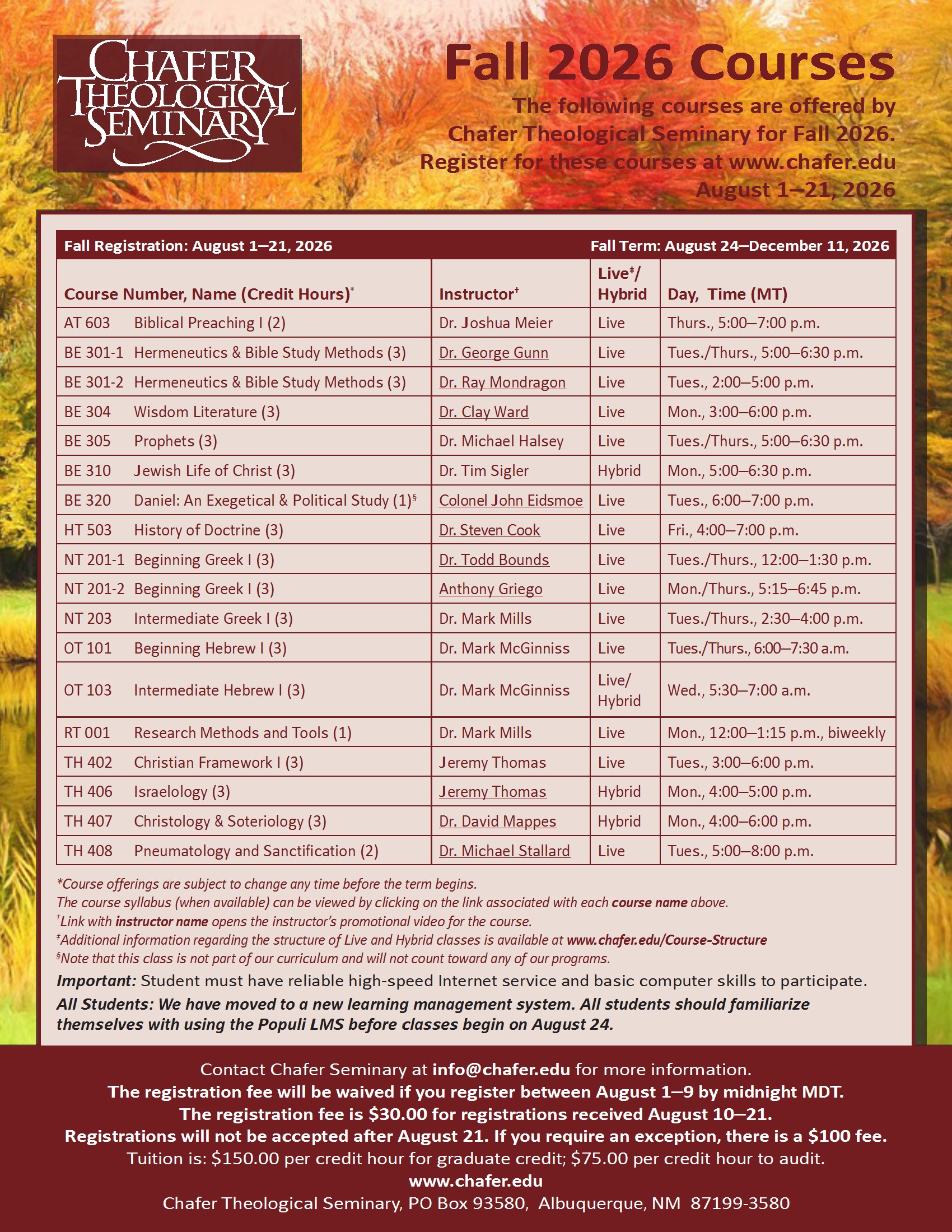 2026 Fall Course Offerings
