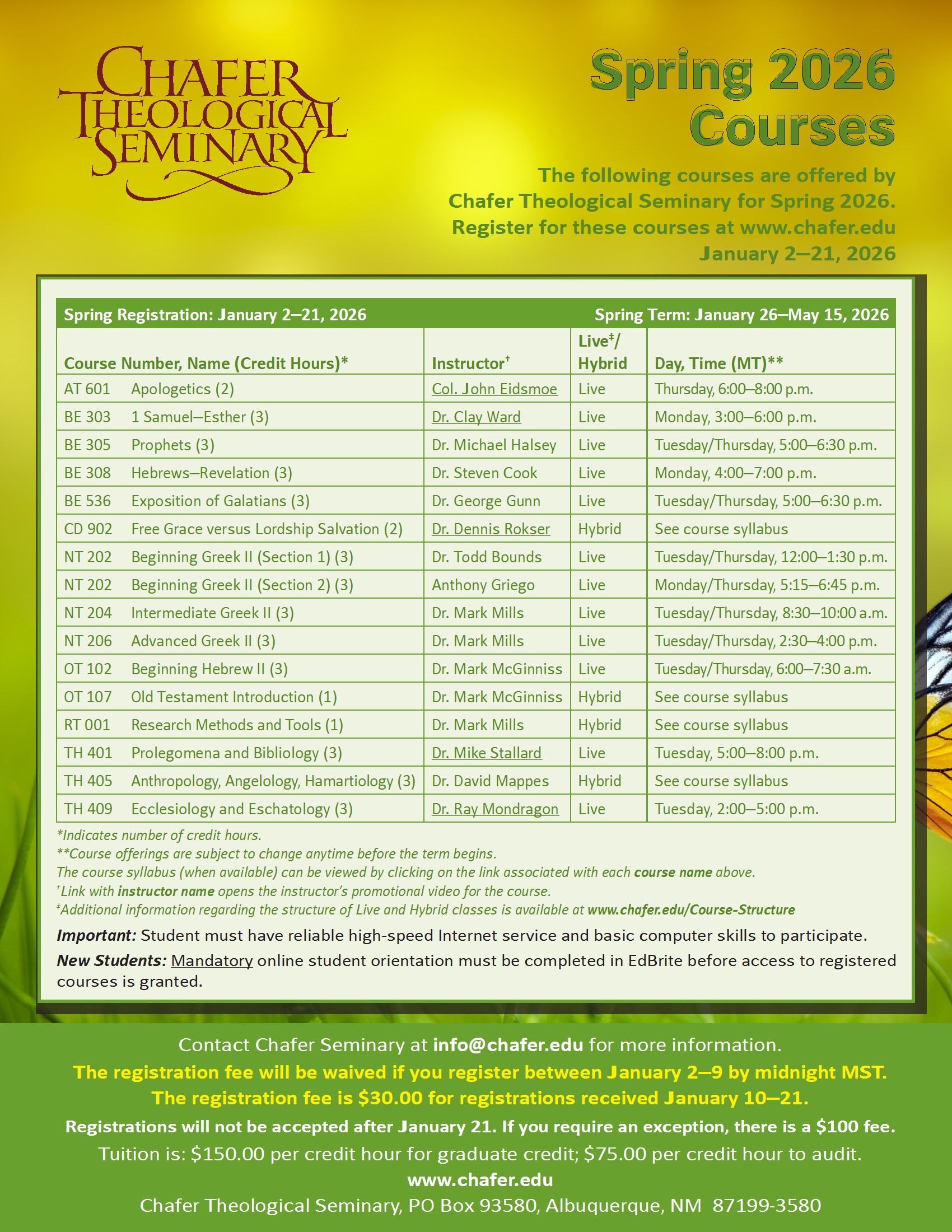 2026 Spring Course Offerings